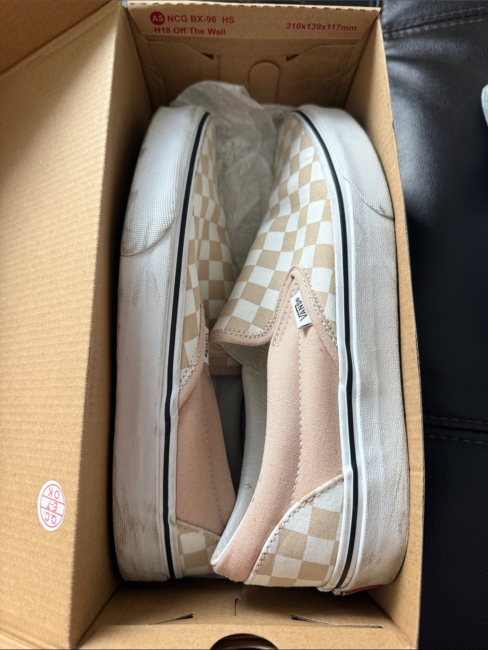 Vans Checkerboard Slip-On in Beige and White